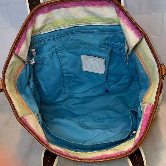 Coach Purse Handbag Hampton Stripe Watercolor Baby or Overnight Weekend Bag Tote - Picture 13 of 16